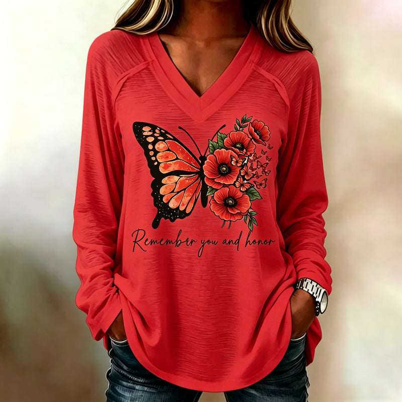 Women's Memorial Day Poppy Art Printed T-Shirt