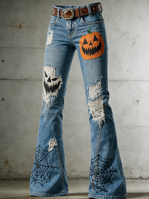 Women's Halloween Art Print Flared Trousers