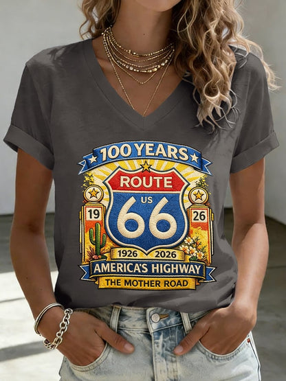 Women's Route 66 Centennial Mother Road Print Casual T-shirt