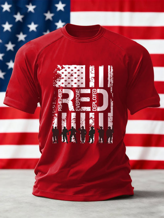Men's We'll Wear Red to Remember Them Printed Crew Neck Short Sleeve T-shirt