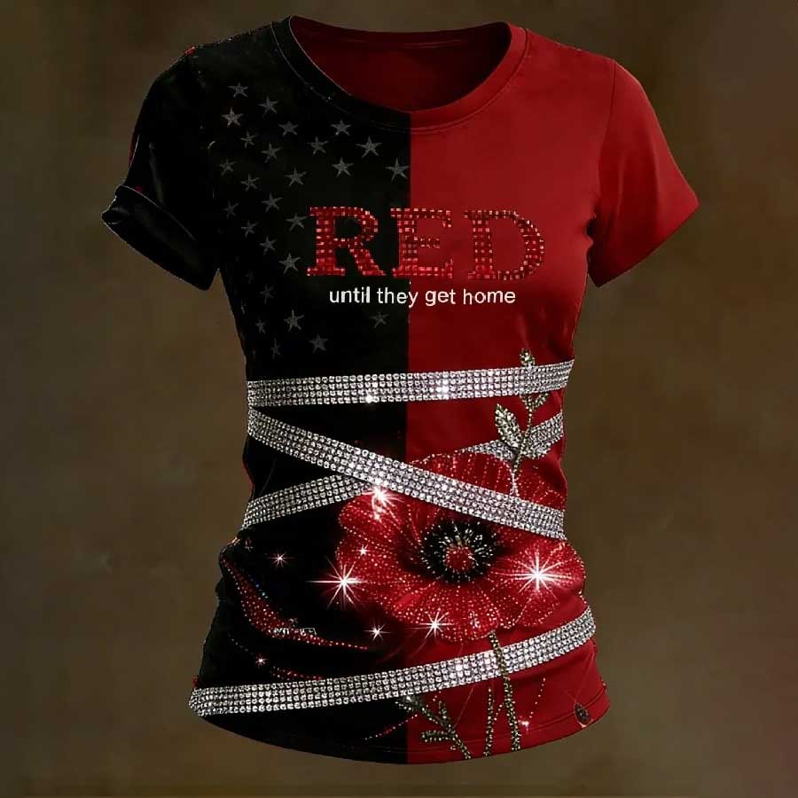 Women's Casual Red Friday Print Short-Sleeve T-Shirt