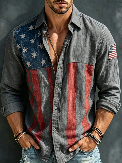🔥Buy 3 Get 10% Off🔥Men's American Flag Independence Day Print Long Sleeve Shirt