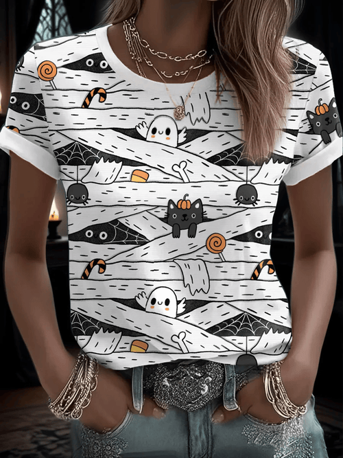 Women's Halloween Mummy Printed Short-Sleeved T-Shirt