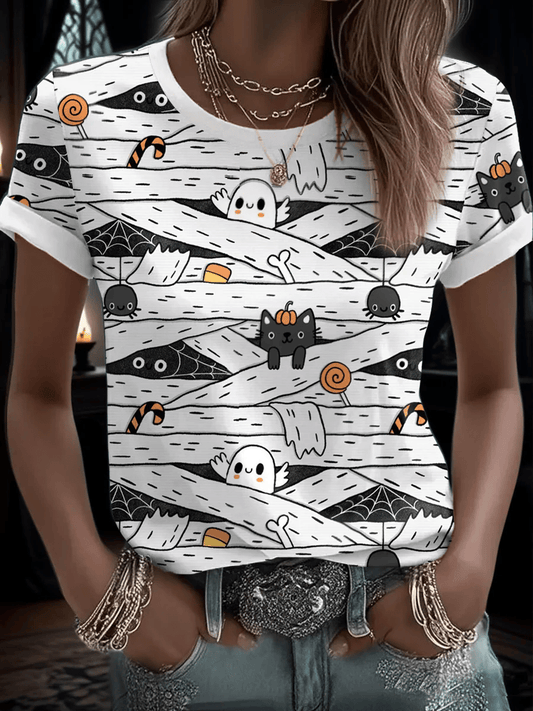 Women's Halloween Mummy Printed Short-Sleeved T-Shirt