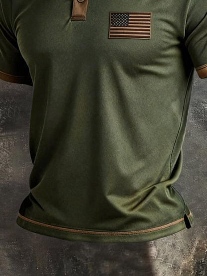 Men's Retro Patriot Color Block Polo Collar Short Sleeve