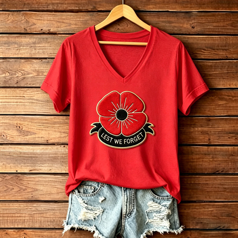Women's Memorial Day Poppy Art Printed T-Shirt