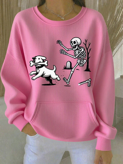Halloween French Bulldog Skull Fun Print Casual Top