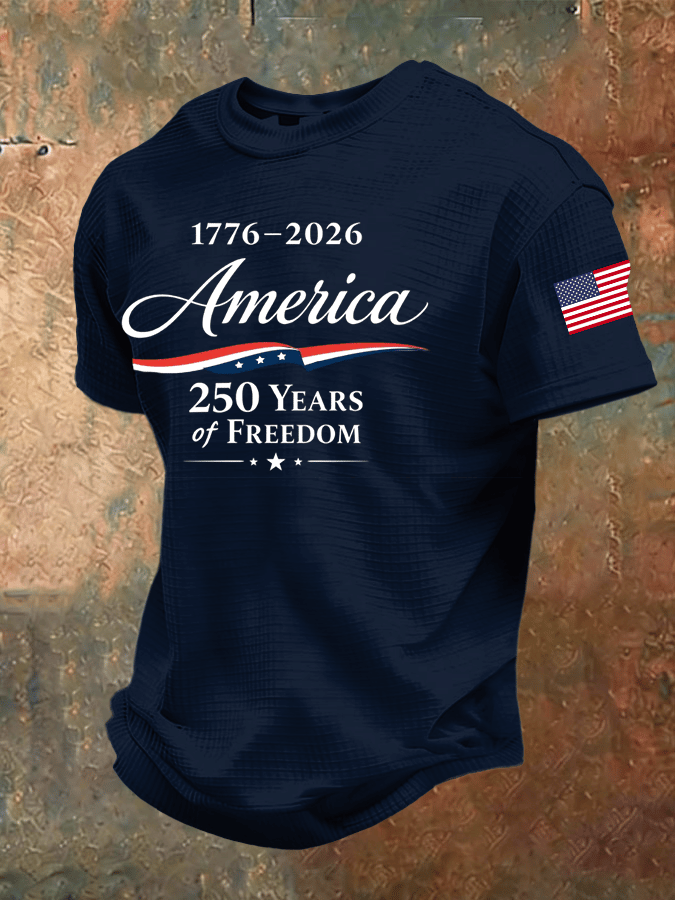 Men'S 250th Anniversary National Flag Print Waffle-Knit Fabric T-Shirt