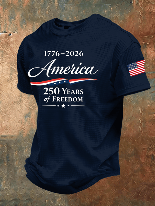 Men'S 250th Anniversary National Flag Print Waffle-Knit Fabric T-Shirt