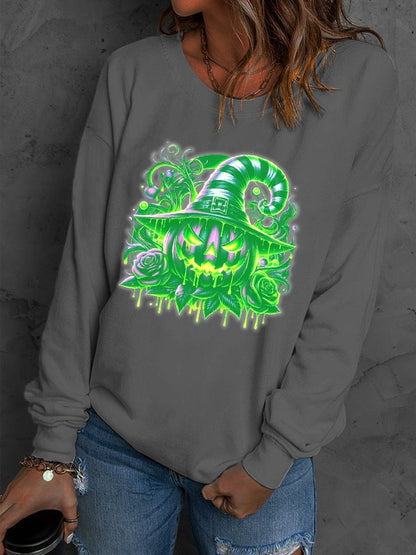 Women's Halloween Pumpkin Face Luminous Printed Casual Sweatshirt