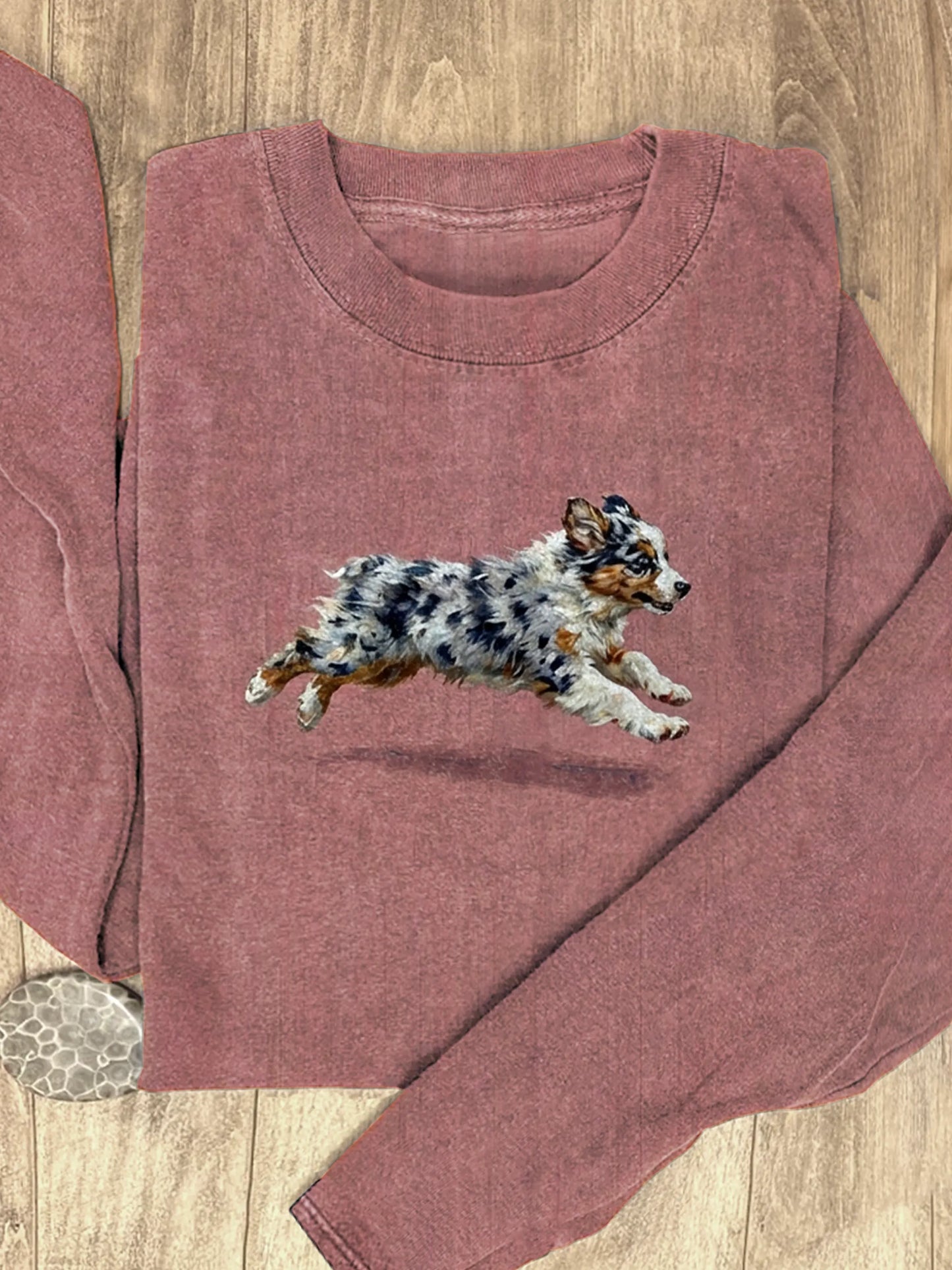 Funny Retro Cute Running Dog Art Print Casaul Cotton Long Sleeve Shirt