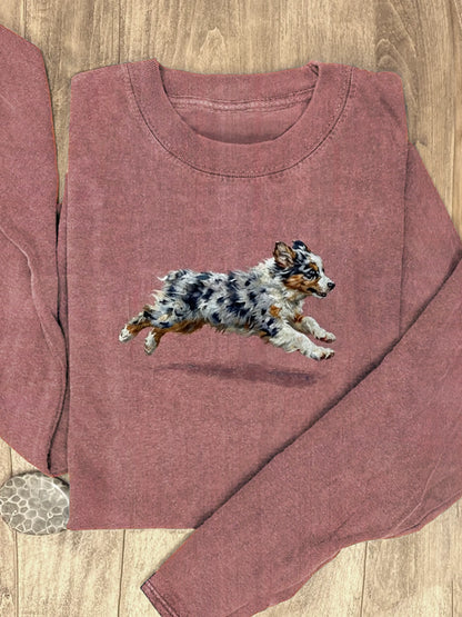Funny Retro Cute Running Dog Art Print Casaul Cotton Long Sleeve Shirt