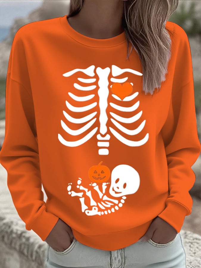 🔥HOT SALE🔥Women's Skeleton Halloween Maternity Print Sweatshirt