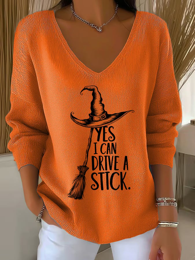 🔥Buy 2 Get 10% Off🔥Women'S Witch "Yes I Can Drive A Stick"  Print Drop Shoulder Sweater
