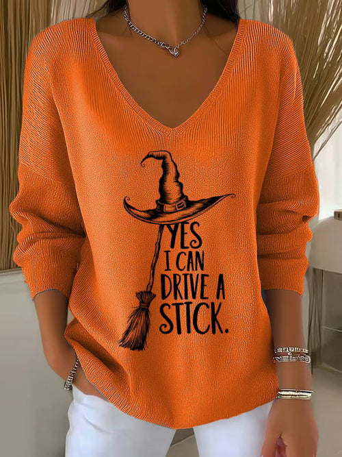 🔥Buy 2 Get 10% Off🔥Women'S Witch "Yes I Can Drive A Stick"  Print Drop Shoulder Sweater