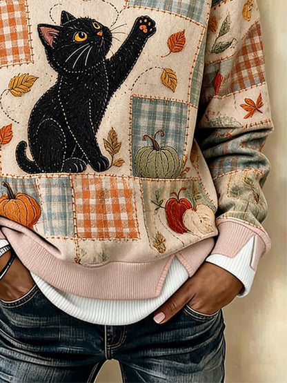 Women's Crew-Neck Printed Faux-Layered Pullover Sweatshirt