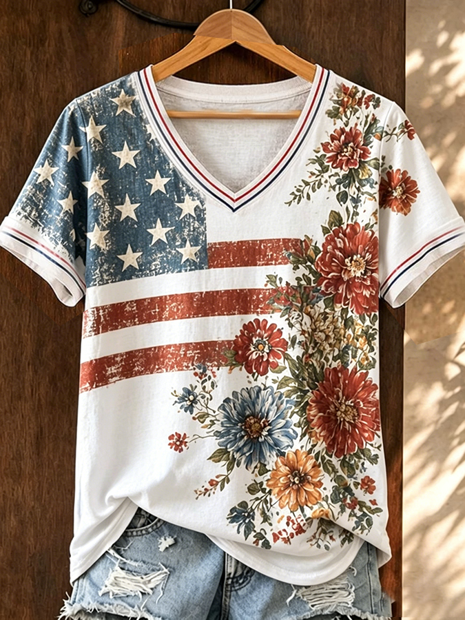 🔥Buy 3 Get 10% Off🔥Women's Casual Retro Patriotic T-shirt