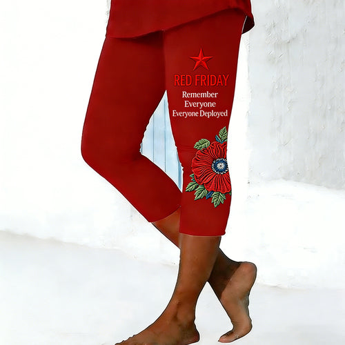 Women's Red Friday Poppy Art Print Leggings