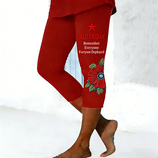 Women's Red Friday Poppy Art Print Leggings