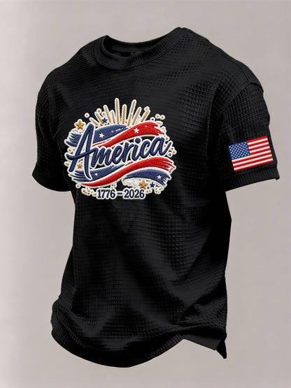 Men’s USA 250th Anniversary Embroidered Print Short Sleeve Waffle T-Shirt