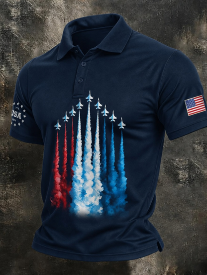 Men'S Retro American Patriots Independence Day 250Th Anniversary Commemorative Lapel Short Sleeved Shirt