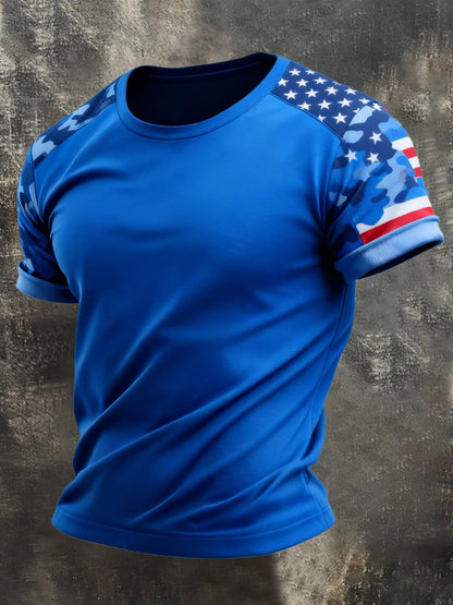 Men's Retro Patriot Camouflage Patchwork T-shirt