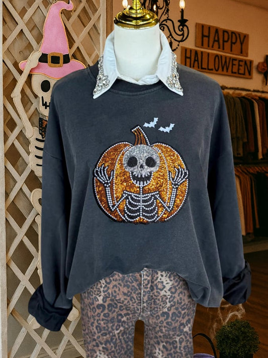 🔥Buy 2 Get 10% Off🔥Women's Halloween Cute Pumpkin Skull Sweatshirt