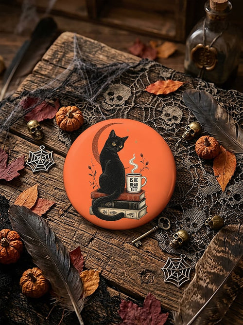Unisex Retro Halloween Is He Dead Yet Black Cat Pin-Back Button
