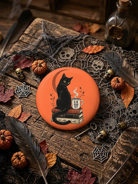 Unisex Retro Halloween Is He Dead Yet Black Cat Pin-Back Button