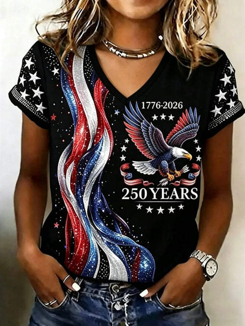 🔥Buy 3 Get 10% Off🔥Retro 250th Anniversary Glitter Design Women's V Neck T-Shirt