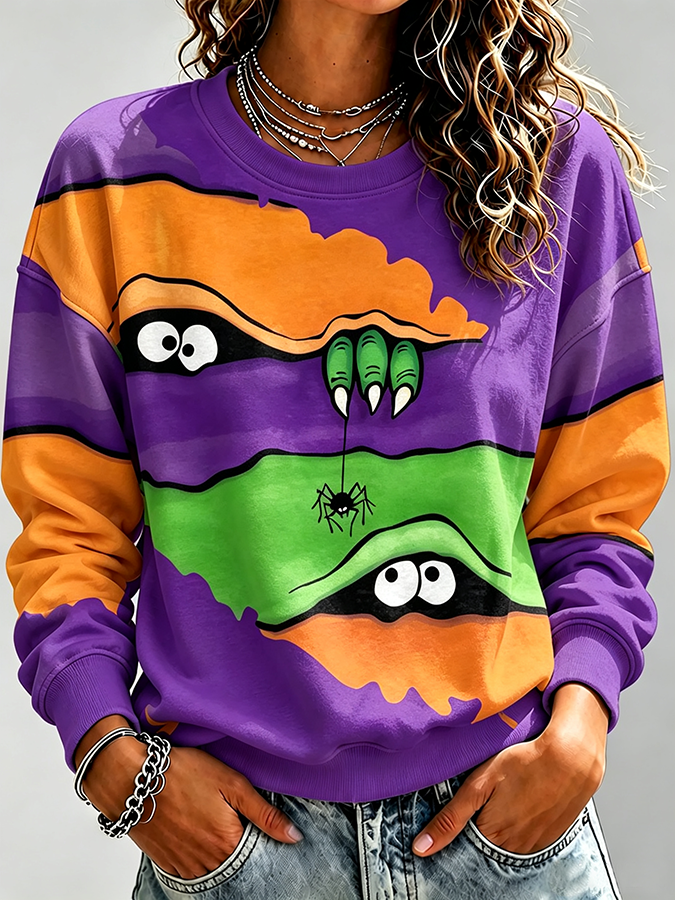 Ladies' Casual Halloween Bandage Printed Round Neck Hooded Sweatshirt
