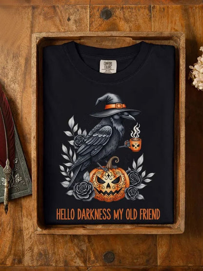 Women's Halloween Hello Darkness My Old Friend Print Casual T-shirt