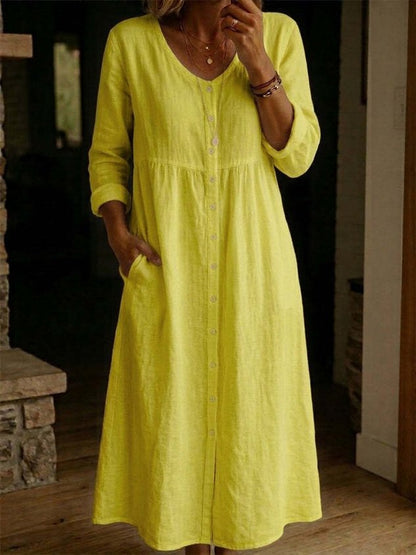 Cotton And Linen Vintage Loose Dress With No