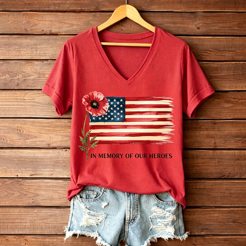 Women's Memorial Day Poppy Art Printed T-Shirt