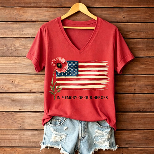 Women's Memorial Day Poppy Art Printed T-Shirt