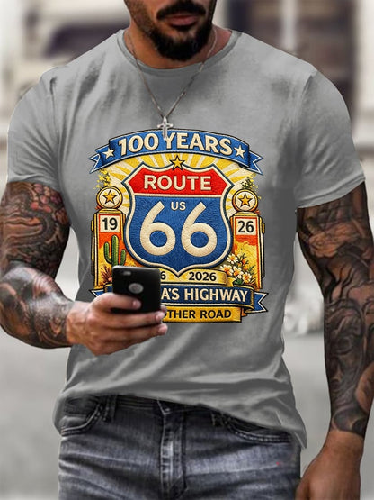 Men's Route 66 Centennial Mother Road Print Round Neck T-shirt