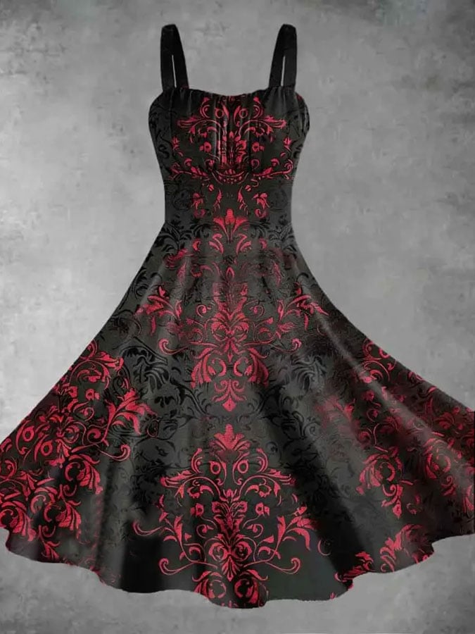 Women's Drak Gothic Printed Suspender Dress (Stretch Fabric)