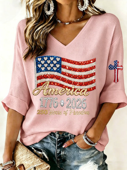 Women's 250th Anniversary Of The United States Printed V-Neck Top