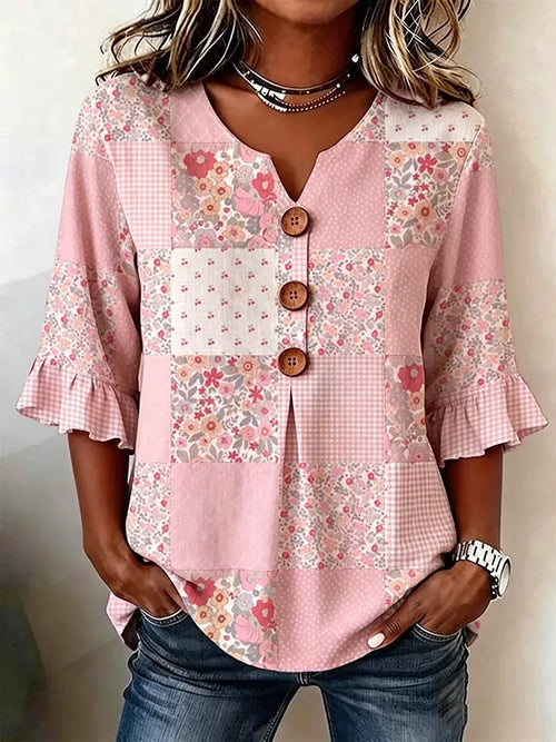 Women'S Casual Floral Short Sleeved Button Up Shirt