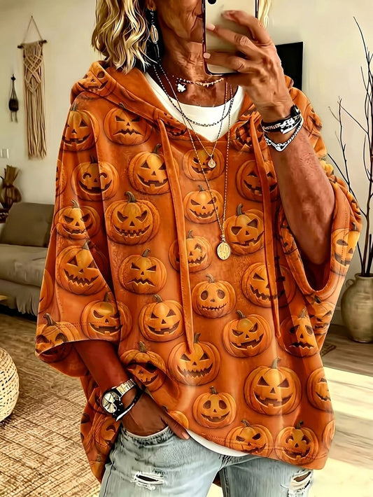 Women's Halloween Print Velvet Casual Hoodie