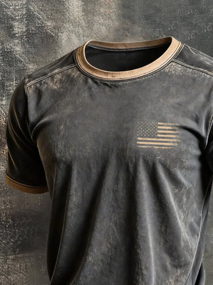 Men's Retro-Print, Color-Block "Patriot" Casual Short-Sleeve T-Shirt