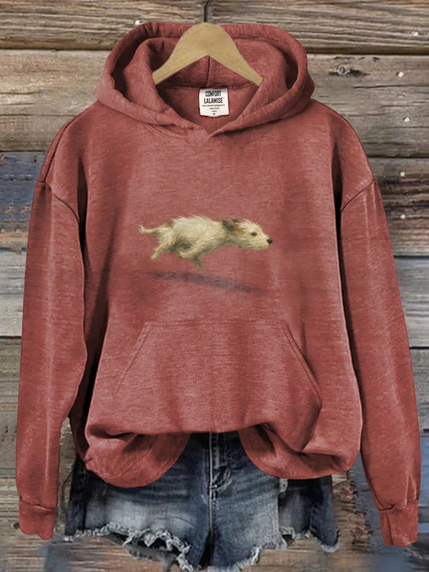 Funny Cute Running Dog Art Casual Hoodie Sweatshirt