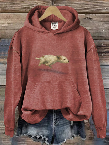 Funny Cute Running Dog Art Casual Hoodie Sweatshirt