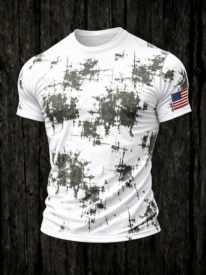 Men'S Retro Inkjet Patriot Crew Neck Short Sleeve T-Shirt