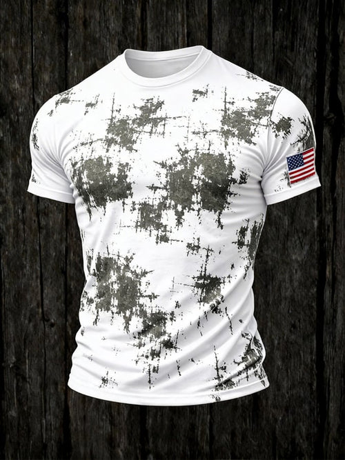 Men'S Retro Inkjet Patriot Crew Neck Short Sleeve T-Shirt
