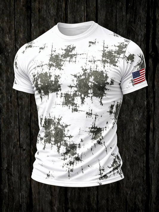 Men'S Retro Inkjet Patriot Crew Neck Short Sleeve T-Shirt