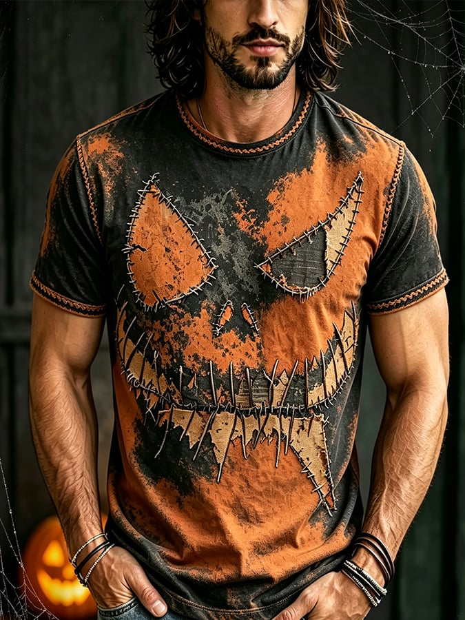 Men's Halloween Spooky Face Print T-Shirt