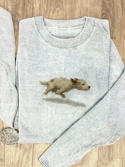 Funny Cute Running Dog Art Print Casaul Cotton Long Sleeve Shirt