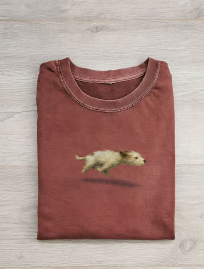 Funny Cute Running Dog Art Print Casual Cotton Short Sleeve T-shirt