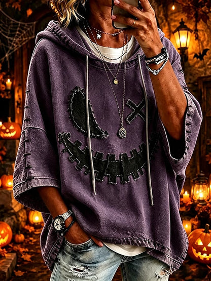 Women's Halloween Scary Pumpkin Face Art Print Hooded Sweatshirt